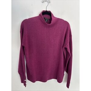 TAHARI fuchsia‎ Pink Turtle Neck Sweater long sleeve rhinestone button cuff L